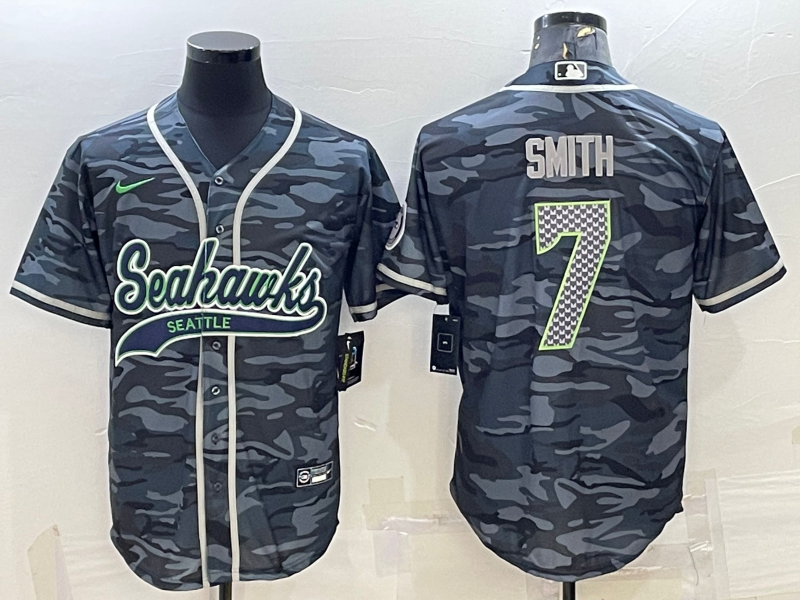 Men's Seattle Seahawks Geno Smith #7 Grey Camouflage Jersey Joint Edition